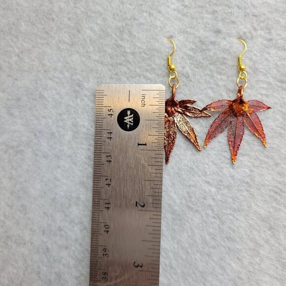 Bronze Tone Leaf Earrings Natures Jewelry Japanese Maple Dangle Fish Hook Unique - Picture 5 of 8